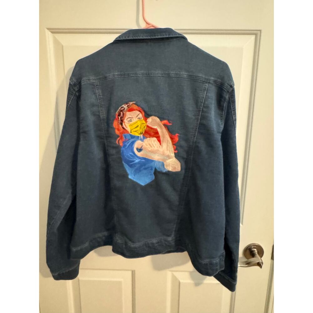 Buffalo David Britton Denim Jacket Custom Pharmacy Tech Embroidered Pockets XL